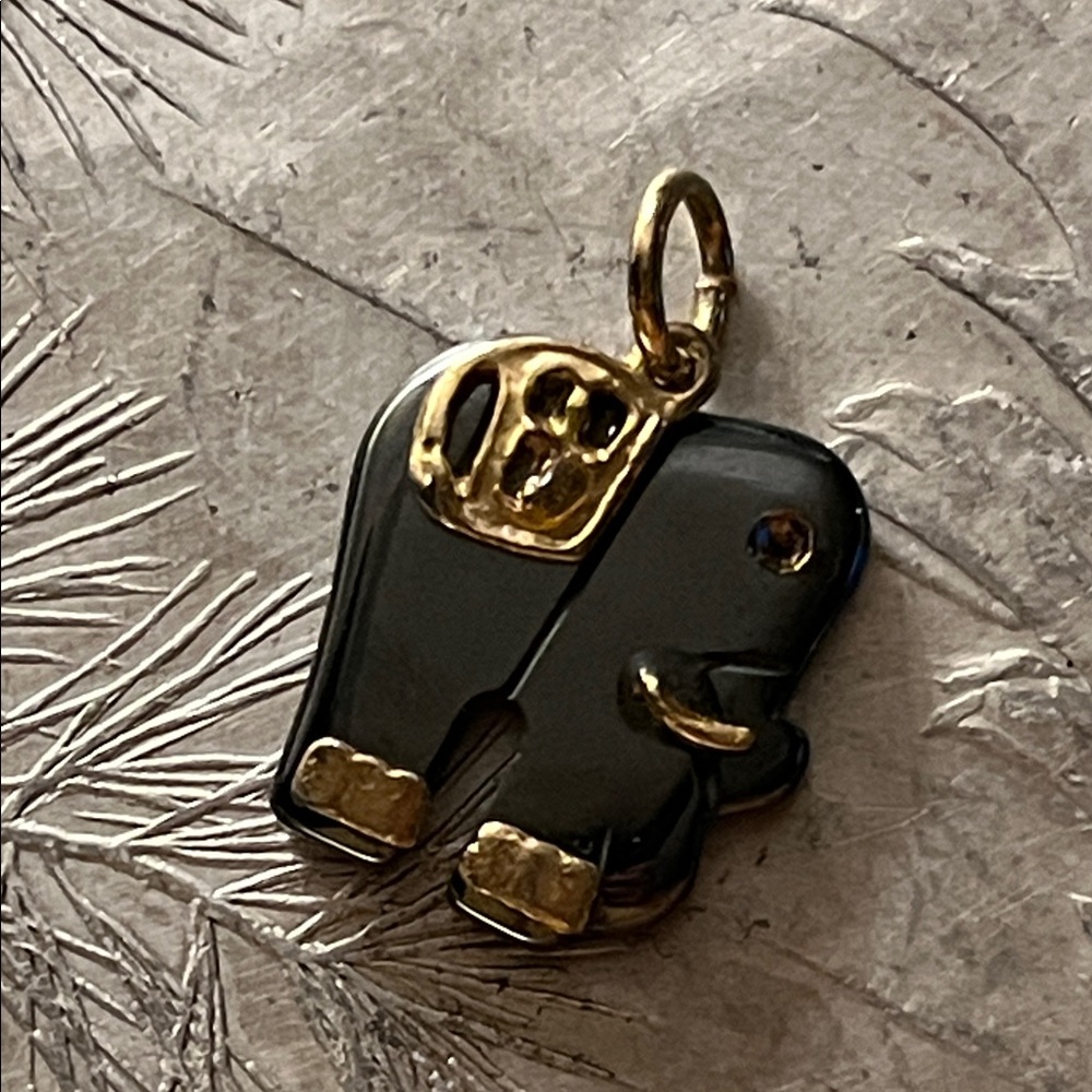 Gold & Black Hematite Elephant Charm Pendant
